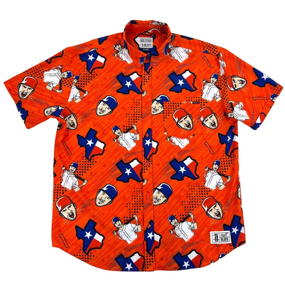 RSVLTS x MLBPA Texas Baseball Shirt Men's 2XL Orange KunuFlex Astros Rangers AOP - Picture 3 of 9